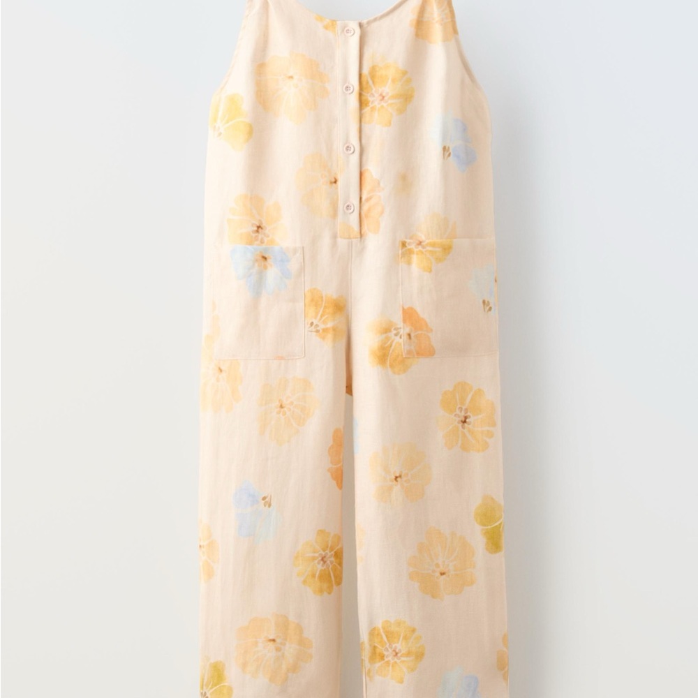 Zara Girls Floral Linen Jumpsuit in Peach Size 6